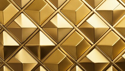 Obraz premium Polished, Luxurious Wall background with tiles. Gold, tile Wallpaper with 3D, Triangular blocks. 3D Render