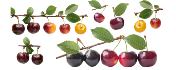 Group of ripe cherries on transparent background,PNG