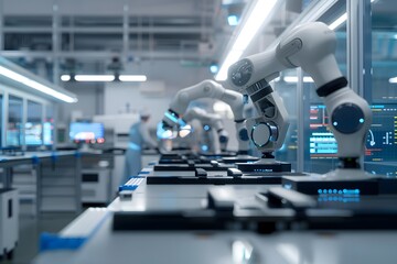 Automated Manufacturing Assembly Line with Robotic Arms