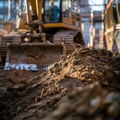 Excavator Digging a Pile of Dirt
