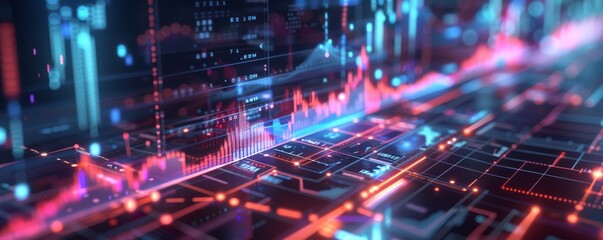 Fototapeta premium Futuristic Holographic 3D Graph Displaying Business Trends and Financial Data
