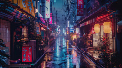 Realistic Cyberpunk Tokyo Night Street Scene