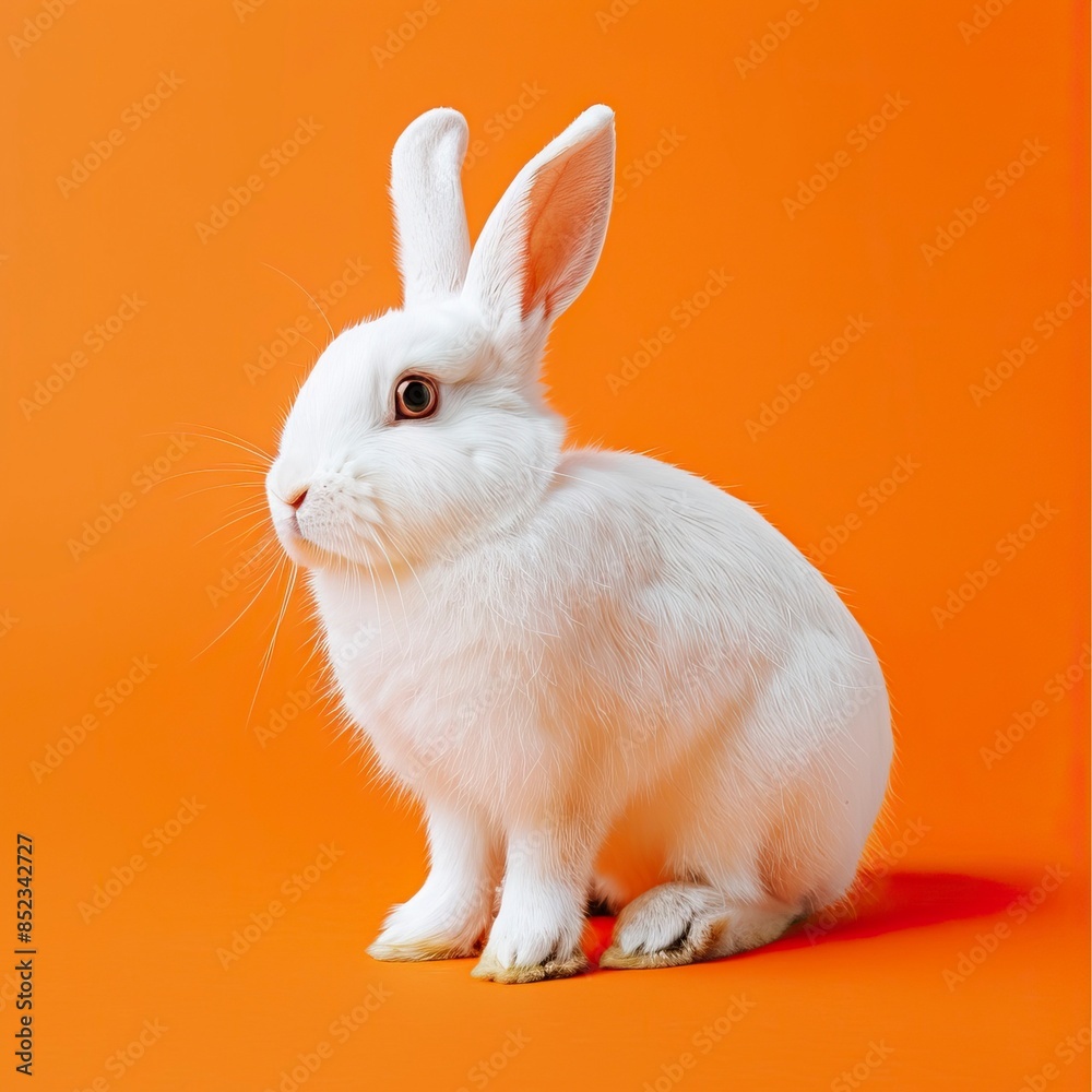 Wall mural White easter rabbit on orange background - Wall murals