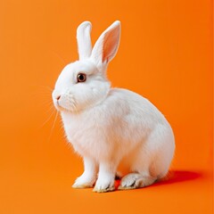 Obraz premium White easter rabbit on orange background