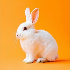 White easter rabbit on orange background