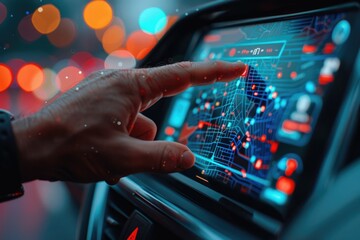 Futuristic Car Navigation System with Hand Gestures and Illuminated City Streets