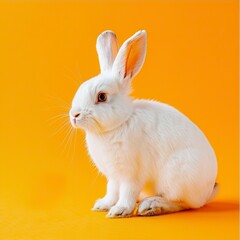 White easter rabbit on orange background