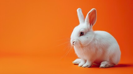 Obraz premium White easter rabbit on orange background