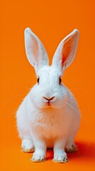Obraz premium White easter rabbit on orange background