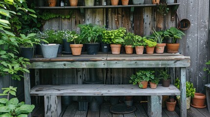 Obraz premium Vintage wooden table showcasing plants for planting and garden decorations