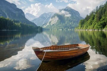 Obraz premium Lake in the mountain valley in the Italy. Beautiful natural landscape in the Italy mountains.