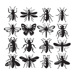 flat design insect silhouette collection