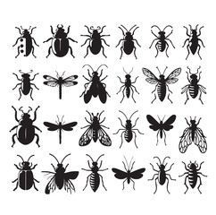 flat design insect silhouette collection