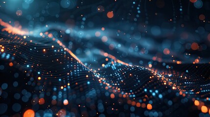 Obraz premium Abstract Futuristic Digital Wave of Blue and Orange Lights in a Cybernetic Space