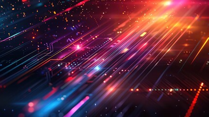 Obraz premium Abstract Technology Background with Futuristic Neon Lights and Digital Lines