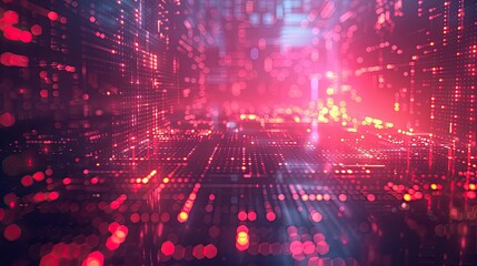 Obraz premium Futuristic Digital Network Blockchain with Neon Lights and Abstract Data Visualization