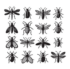 flat design insect silhouette collection