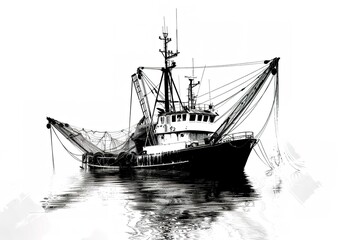 Fototapeta premium pen sketch of fishing boat