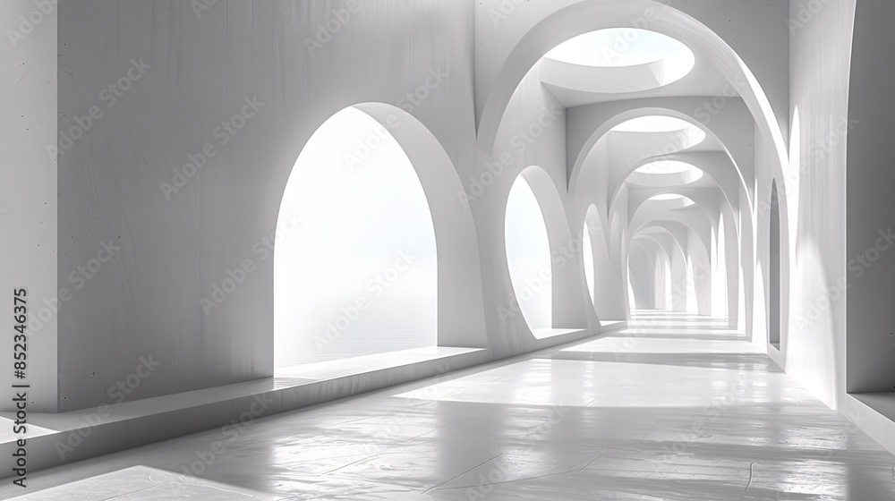 Poster a 3d render of a surreal minimal architecture background featuring abstract geometric shapes in a ha