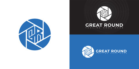 Abstract initial circle letters GR or RG logo in blue color isolated on multiple background colors. The logo is suitable for photographer services logo vector design illustration inspiration templates