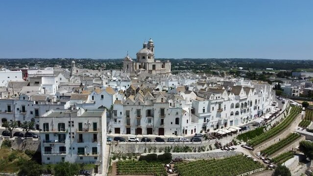 Aerial 4K footage of the hilltop town of Locorotondo in Apulia, southern Italy