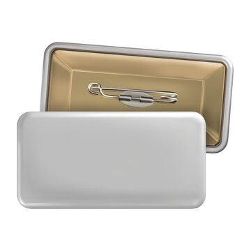 Mock Up. White rectangular badge pin brooch. Realistic illustration isolated on white background.