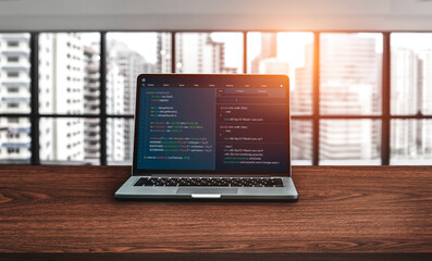 Software development programming on computer screen for modish application and program coding
