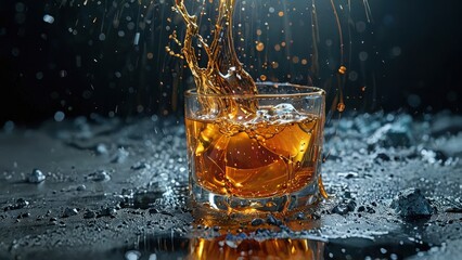 Splashing Whiskey with Ice.
