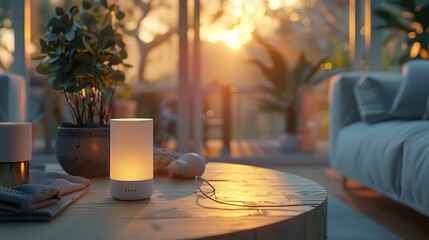 Minimalistic Bluetooth Speaker on a Table in a Living