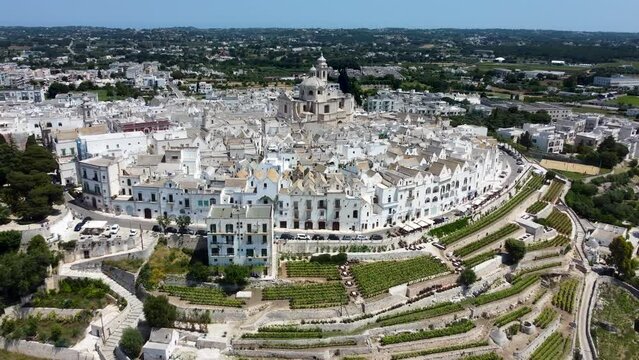 Aerial 4K footage of the hilltop town of Locorotondo in Apulia, southern Italy