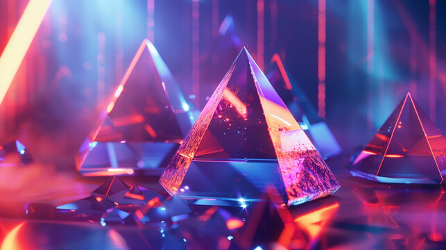 Floating 3D pyramids with translucent surfaces - Powered by Adobe