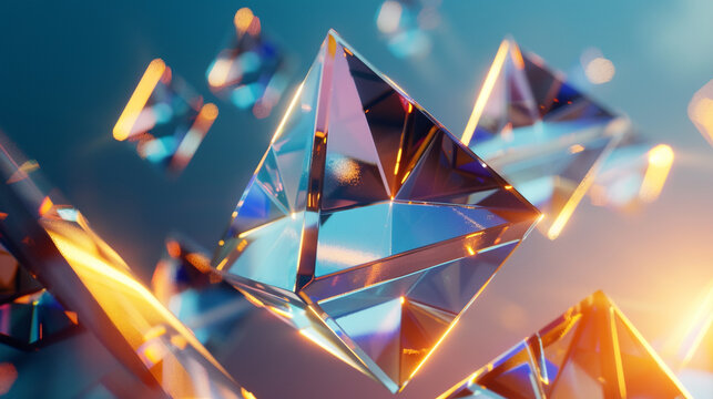Floating 3D pyramids with translucent surfaces