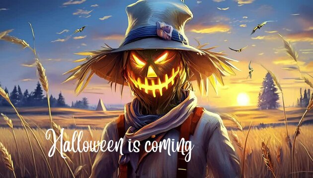 A halloween scare crow in a corn field