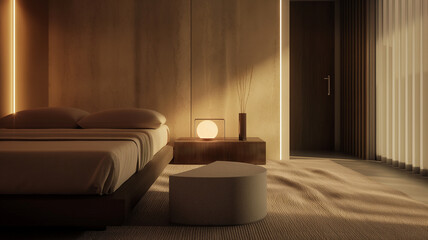 Fototapeta premium Render, diseño, mesa de noche interior, amarillo, monocromático