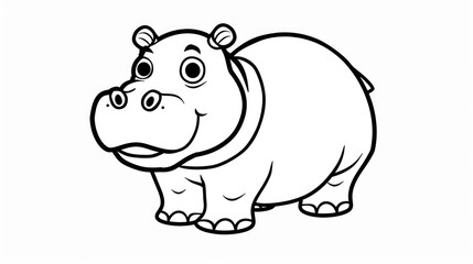 An illustration of a playful cartoon hippopotamus in black and white