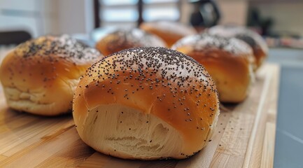 Homemade bun with poppy seeds.