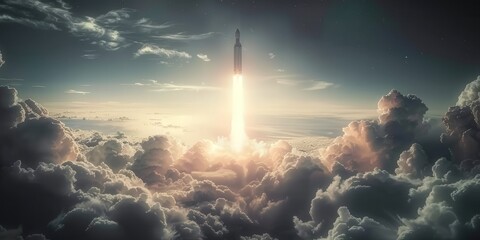 Obraz premium Spacecraft Launch Through Clouds
