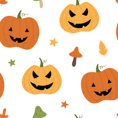 Seamless pattern with Halloween pumpkins. Vector illustration on a white background