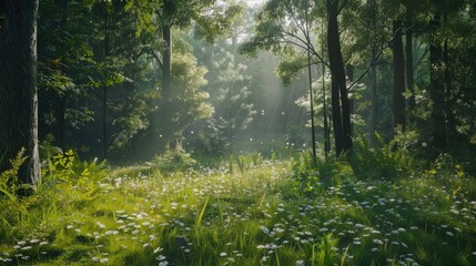 Obraz premium Vacant area in a sunlit woodland