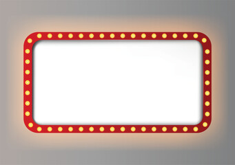 red frame template with white background blank screen, yellow light bulbs