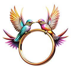 Obraz premium Love birds perched on a gold ring,couple bird perched on a gold ring,magenta bird,simple gold ring,fantasy of couple bird,lovely birds,sweet bird,transparent bird with gold ring,transparent birds 