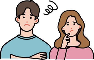 疑問を持つ夫婦のイラスト