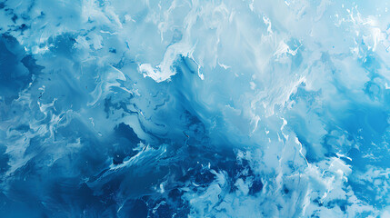 Obraz premium Abstract blue watercolor background with white clouds. Water texture, sky and ocean banner design. High resolution photography. Wide format