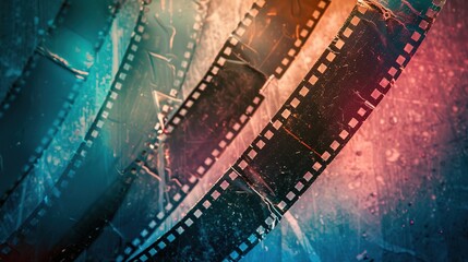 Close-up of Film Texture with Light Leaks and Grain on Vintage Screen, Retro Background. Dreamy Vintage Film Frame with Pastel Colors. Abstract Textured Film Negative Effect for Design Overlay