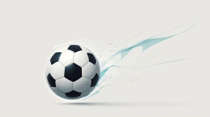 A soccer ball with blue splatters soaring through the air.