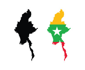 Vector Myanmar Map. Map of Myanmar with National Flag.
