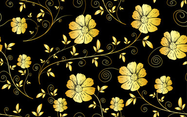 Floral seamless pattern vintage golden luxurious retro style textile fabric texture vector wallpaper background ornamental decorative creative trendy design