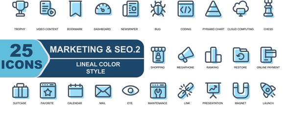 simple modern style icon.lineal color icon set marketing seo theme.