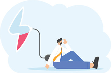 running out of energy. a worker feels weak because he is exhausted. tired of work. not energetic and lazy to work. burnout effect. flat style illustration concept design. graphic elements. vector

