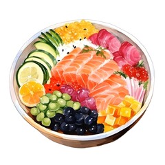 Vibrant Chirashi Sushi Bowl with Assorted Seafood and Toppings